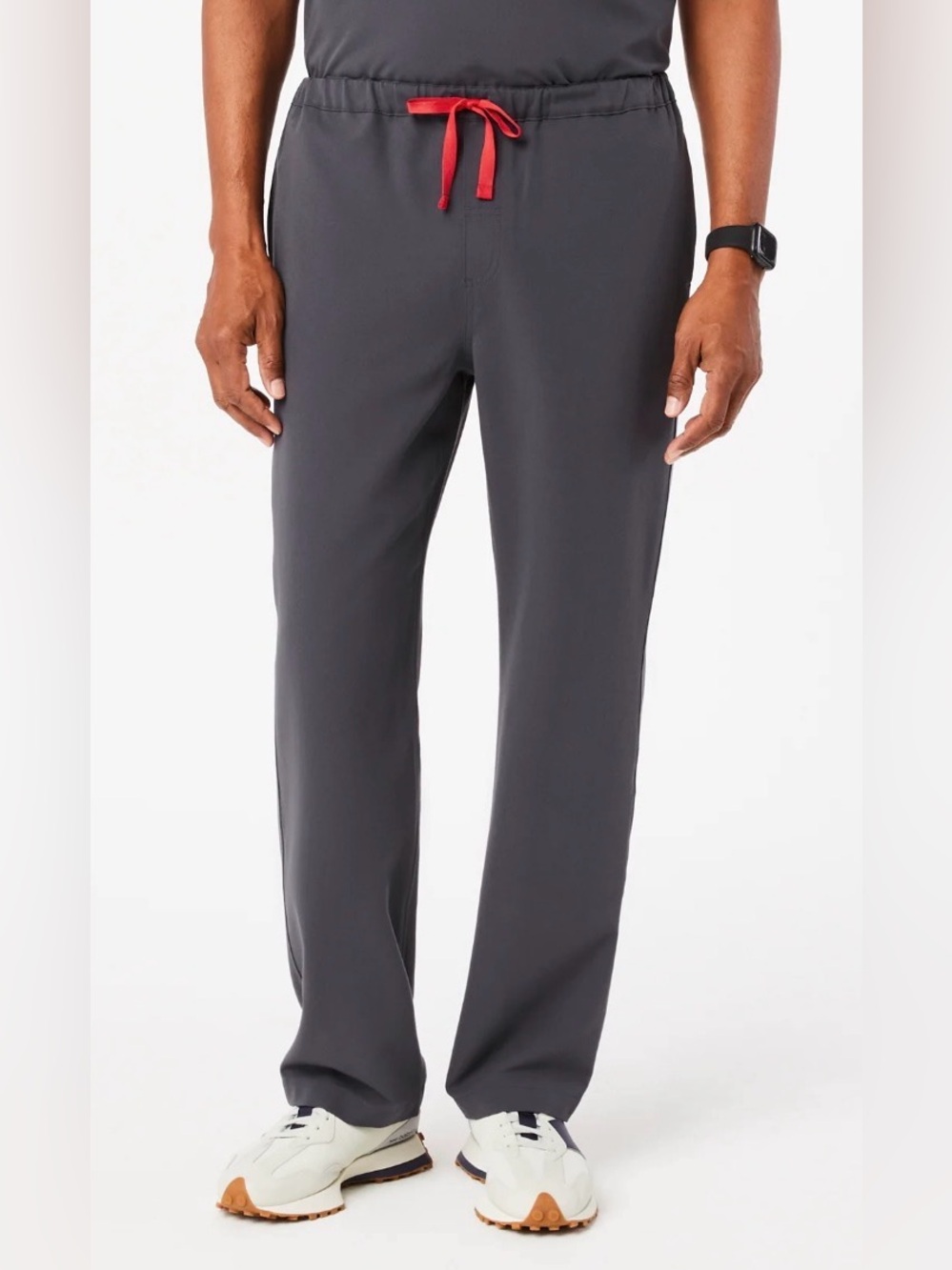 Figs Pisco Men’s Straight Leg Scrub Pants Charcoal Gray Red Drawstring Large